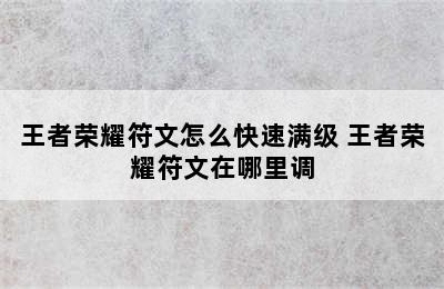 王者荣耀符文怎么快速满级 王者荣耀符文在哪里调